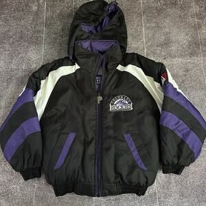 Boy's Vintage 90's Pro Player Colorado Rockies Black Purple Puffer Jacket Sz M